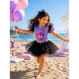 Baby Clime, Kız Çocuk Kuromi My Melody Baskılı Tütülü Kabarık Parti Elbisesi Doğum Günü Kostümü - 10 Yaş - Siyah - Çok Renkli