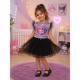 Baby Clime, Kız Çocuk Kuromi My Melody Baskılı Tütülü Kabarık Parti Elbisesi Doğum Günü Kostümü - 4 Yaş - Siyah - Çok Renkli