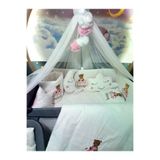Baby Clime USN-70120-LCİB-1. 70X120 Nakışlı Bebek Uyku Seti Isimli - Lüks Cibinlik Ve Aparat - Ayıcık Gökkuşağı Motifli