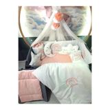 Baby Clime USN-70120-LCİB-1. 70X120 Nakışlı Bebek Uyku Seti Isimli - Lüks Cibinlik Ve Aparat - Gökkuşağı Nakış Motifi