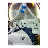 Baby Clime USN-70130-LCİB-1. 70X130 Isim Nakışlı Bebek Uyku Seti - Lüks Cibinlik Turkuaz Ponponlu - Gökkuşağı Ayıcık Motifi