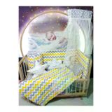 Baby Clime USR-60120-CİB-1. 60X120 Bebek Uyku Seti - Cibinlik Ve Aparat - Gri Sarı Zigzag Yıldız Desen