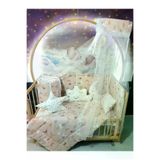 Baby Clime USR-60120-CİB-1. 60X120 Bebek Uyku Seti - Cibinlik Ve Aparat - Kahverengi Zemin Ay Yıldız Desen