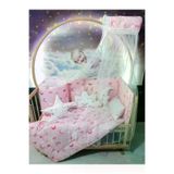 Baby Clime USR-60120-CİB-1. 60X120 Bebek Uyku Seti - Cibinlik Ve Aparat - Pembe Zemin Ay Yıldız Desen