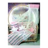 Baby Clime USR-60120-CİB-1. 60X120 Bebek Uyku Seti - Cibinlik Ve Aparat - Pembe Zigzag Yıldız Desen