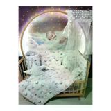 Baby Clime USR-70130-CİB-1. 70X130 Bebek Uyku Seti - Cibinlik Ve Aparat - Gri Ay Yıldız Desen