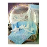 Baby Clime USR-70130-CİB-1. 70X130 Bebek Uyku Seti - Cibinlik Ve Aparat - Mavi Yıldız Desen