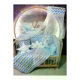 Baby Clime USR-70130-CİB-1. 70X130 Bebek Uyku Seti - Cibinlik Ve Aparat - Mavi Zigzag Yıldız Desen