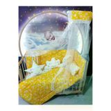 Baby Clime USR-70130-CİB-1. 70X130 Bebek Uyku Seti - Cibinlik Ve Aparat - Sarı Çiçek Yıldız Desen