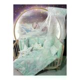 Baby Clime USR-70130-CİB-1. 70X130 Bebek Uyku Seti - Cibinlik Ve Aparat - Yeşil Bulut Yıldız Desen