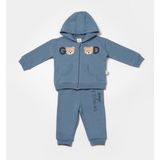 Baby Cosy Babycosy Organik Kapüşonlu Ceket & Pantolon Takımı - Petrol - Sarı - 3 - 6 Ay