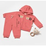 Baby Cosy Babycosy Organik Kapüşonlu Ceket & Pantolon Takımı - Şeftali - Karamel - 9 - 12 Ay