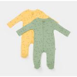 Baby Cosy Organik Modal 2 Li Patikli Tulum - Sarı - Yeşil - 6 - 9 Ay