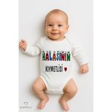 Baby Dens Babyden's Halasının Kıymetlisi Yazılı Uzun Kollu Bebek Zıbını Pamuklu Bebek Body 0-24 Ay Çıtçıtlı, Rahat Kalıp - Beyaz - 9 - 12 Ay