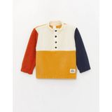 Baby Dik Yaka Uzun Kollu Renk Bloklu Polar Erkek Bebek Sweatshirt - 3 - 4 Yaş - Koyu Sarı