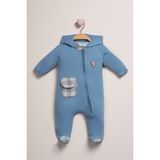 Baby Fou Kapüşonlu Fermuarlı Tulum - Mavi - 0 - 3 Ay