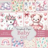Baby Girl Scrapbook-Papierkollektion: Thema: Baby Girl, Geburt, erster Geburtstag. Inhalt: 20 Bastelpapiere (10 verschiedene Designs, jeweils 2x). Format: 8,5 x 8,5 Zoll (21,59 x 21,59 cm)