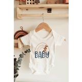 Baby Gökkuşağı Desenli Kısa Kol Organik Bebek Body babyy445N