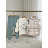 Baby Hi 3'lü Kapitone Unisex Bebek Takım 6-9 Ay 9-12 Ay 12-18 Ay Ayı Desenli Yenidoğan Bebek Takım Ayı Desenli Kapüşonlu Yelek+Uzun Kollu Çıtçıtlı Body+Pijama - 9-12M - Bej