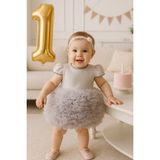 Baby Hola 0-3 Yaş Doğum Günü Parti Konsept Tütü Pırıltılı Bebek Elbisesi Dokulu Açık Pembe-Gri - 0 - 3 Ay