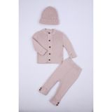 Baby Hola %100 Organik Triko Kız Erkek Bebek Çocuk Bereli Alt Üst Pamuk 3'lü Takım 5802 - Pudra - 1 - 1,5 Yaş
