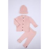 Baby Hola %100 Organik Triko Kız Erkek Bebek Çocuk Bereli Alt Üst Pamuk 3'lü Takım 5802 - Yavruağzı - 1 - 1,5 Yaş