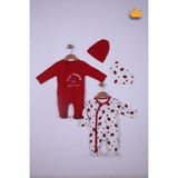 Baby Hola %100 Pamuk Çilekli 2'Li Tulum Önlük Bere 4'Lü Set 23611 - Kırmızı - 0 - 3 Ay