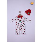 Baby Hola %100 Pamuk Çilekli Tulum Bere 2'Li Set 23612 - Kırmızı - 0 - 3 Ay