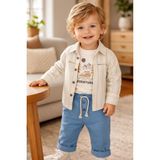 Baby Hola Araba Baskılı Müslin Kumaş Erkek Bebek Üçlü Takım Set Babyhola 2215 - 12 - 18 Ay - Mavi