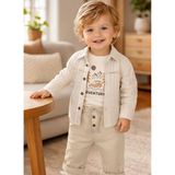 Baby Hola Araba Baskılı Müslin Kumaş Erkek Bebek Üçlü Takım Set Babyhola 2215 - 9 - 12 Ay - Ekru