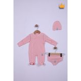 Baby Hola Babyhola 45CM Prematüre Serisi Pamuk Dıştan Dikişli Boydan Çıtçıtlı Patikli Tulum Bere Önlük Takım 22416 - Pembe