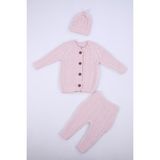 Baby Hola Babyhola Kalın Triko Kız Erkek Bebek Çocuk Kışlık Bereli Alt Üst Yünlü 3'lü Takım 5800 - 3 - 6 Ay - Pembe