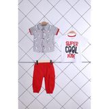 Baby Hola Babyhola Kısa Kol Gömlek Tshirt Pantolon Erkek Çocuk Takım 3'lü 1150 - Kırmızı - 6 - 9 Ay