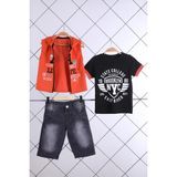 Baby Hola Babyhola Tshirt Yelek Pantolon Erkek Çocuk Takım 3'lü 1490 - Turuncu - 4 - 5 Yaş