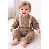 Baby Hola Dantel Detaylı Çiçek Desenli Müslin Kız Bebek Üst ve Pantolon Ikili Set Takım Babyhola 2009 - 9 - 12 Ay - Kahverengi