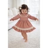 Baby Hola Dantel Işlemeli Bebe Yaka Vintage Müslin Kız Bebek Elbise 2017 - 9 - 12 Ay - Gül Kurusu