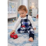Baby Hola Ekoseli Araba Desenli Erkek Bebek Salopet 2'li Takım Babyhola 2204 - Beyaz - 9 - 12 Ay