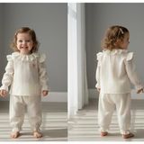 Baby Hola Fiyonk Detaylı Simli Müslin Kız Bebek Üst ve Pantolon Ikili Set Takım Babyhola 2006 - 18 - 24 Ay - Bronz
