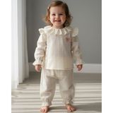 Baby Hola Fiyonk Detaylı Simli Müslin Kız Bebek Üst ve Pantolon Ikili Set Takım Babyhola 2006 - 6 - 9 Ay - Bronz