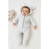 Baby Hola Kapıtone Tavşan Tasarımlı Kapşonlu Patikli Bebek Tulumu 14019 - Gri - 18 - 24 Ay