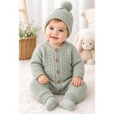 Baby Hola Kız Bebek Triko Tulum ve Bere Takımı 3005 - Yeşil - 6 - 9 Ay