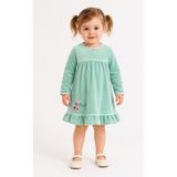 Baby Hola Kız Çocuk Kadife Çiçek Nakışlı Uzun Kollu Elbise 14023 - Mint Yeşil - 24 - 36 Ay
