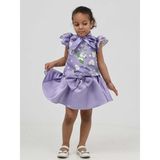Baby Hola Kız Çocuk Özel Gün Çiçek Desenli 2-6 Yaş Çiçek Desenli ve Kurdele Detaylı İkili Takım Babyhola - Lila - 4 Yaş