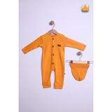 Baby Hola Kız Erkek Bebek Tulum Bere Takım %100 Pamuk Önden Düğmeli İnterlok 23630 - Turuncu - 6 - 9 Ay