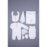 Baby Hola Pamuk Kız Erkek Bebek Yenidoğan Tulum Zıbın Battaniye 8'li Set 1905-1 - Mavi - 0 - 3 Ay