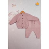 Baby Hola Triko Hırka Pantolon Ikili Fiyonklu Kız Bebek Takım 2792 - Gül Kurusu - 6 - 9 Ay