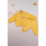 Baby Hola Triko Hırka Pantolon Ikili Fiyonklu Kız Bebek Takım 2792 - Hardal - 6 - 9 Ay