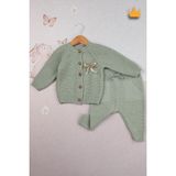 Baby Hola Triko Hırka Pantolon Ikili Fiyonklu Kız Bebek Takım 2792 - Mint - Yeşil - 3 - 6 Ay