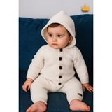 Baby Hola Triko Içi Velsoft Kışlık Kalın Kız Erkek Bebek Tulum Gül Kurusu 2809 - Krem - 6 - 9 Ay