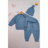 Baby Hola Triko Kazak Pantolon Ponpon Şapkalı Kız Erkek Bebek Takım 2791 - 12 - 18 Ay - Indigo